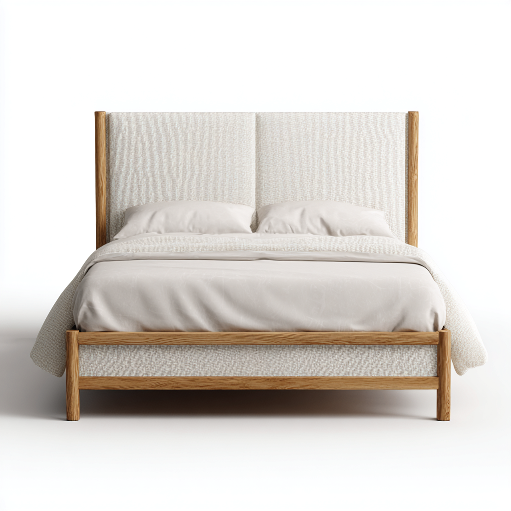 Doppelbett Holz-Stoff 200x180x120 cm - Natur-Beige - Modernes Design-Dengohaus