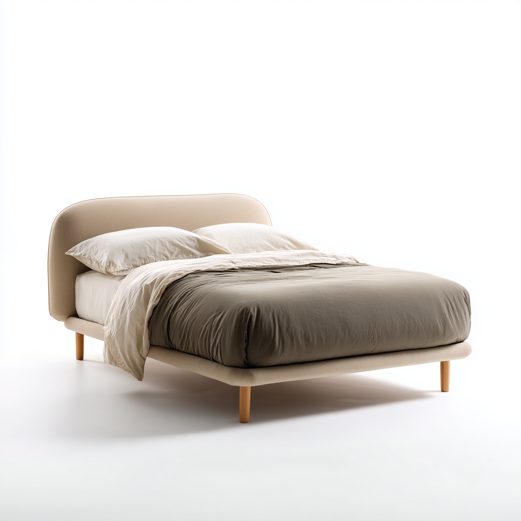 Doppelbett Stoff-Holz 200x180x90 cm - Beige - Modernes Design-Dengohaus