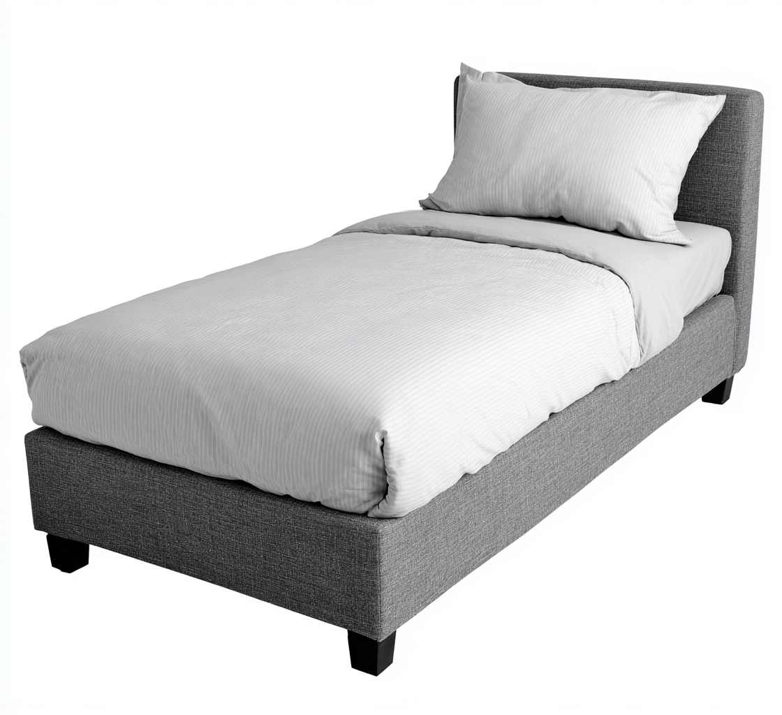 Einzelbett Stoffpolsterung und Holzfüße 200x90x100 cm - Grau-Schwarz - Modernes Design - Für Schlafzimmer-Dengohaus