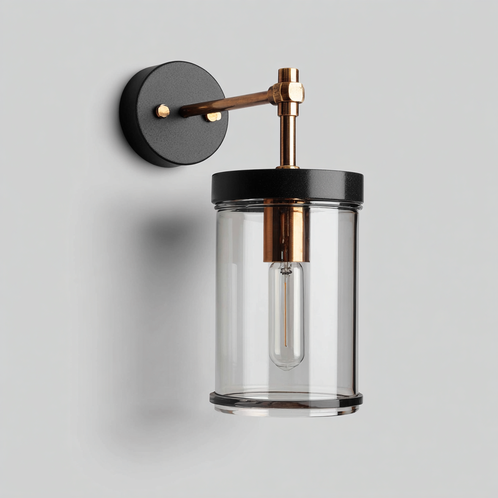 Wandleuchte Metall-Glas 26x12 cm - Schwarz-Transparent-Gold - Industrielles Design-Dengohaus