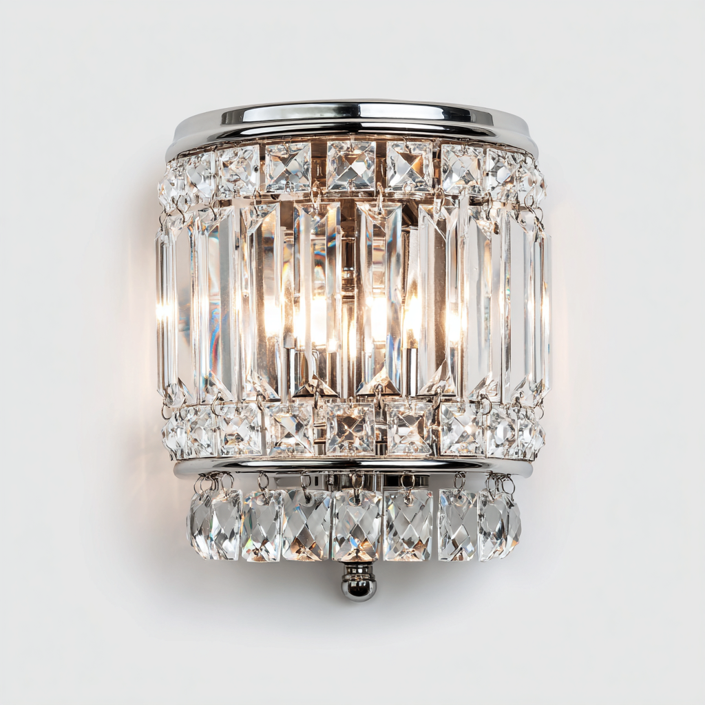 Wandleuchte Metall-Glas 26x18 cm chrom-transparent - Kristall-Prismen-Design-Dengohaus