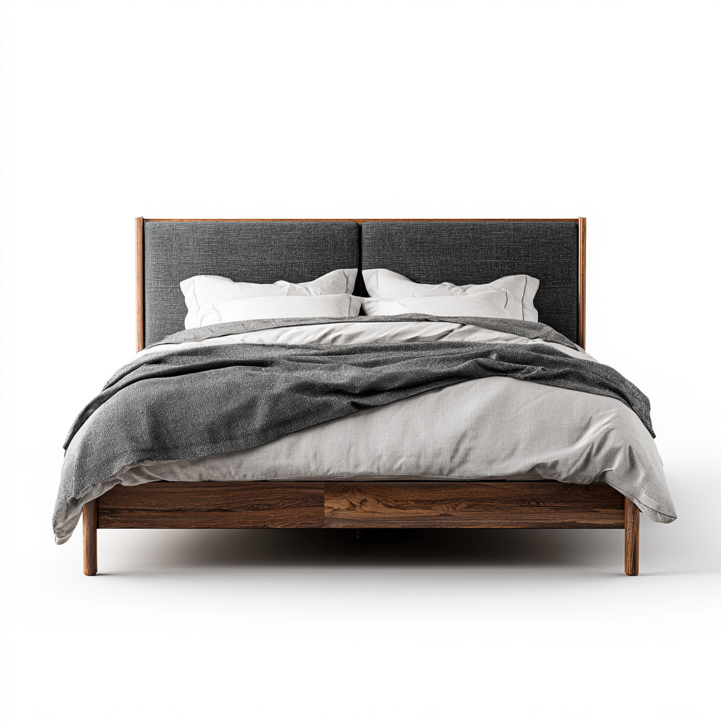 Doppelbett Holzrahmen & Stoffpolsterung 200x180x98 cm - Dunkelholz-Dunkelgrau - Modernes Design - Für Schlafzimmer-Dengohaus