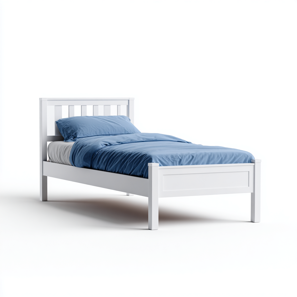 Einzelbett Massivholzrahmen 200x100x105 cm - Weiß - Klassisches Design - Für Schlafzimmer-Dengohaus