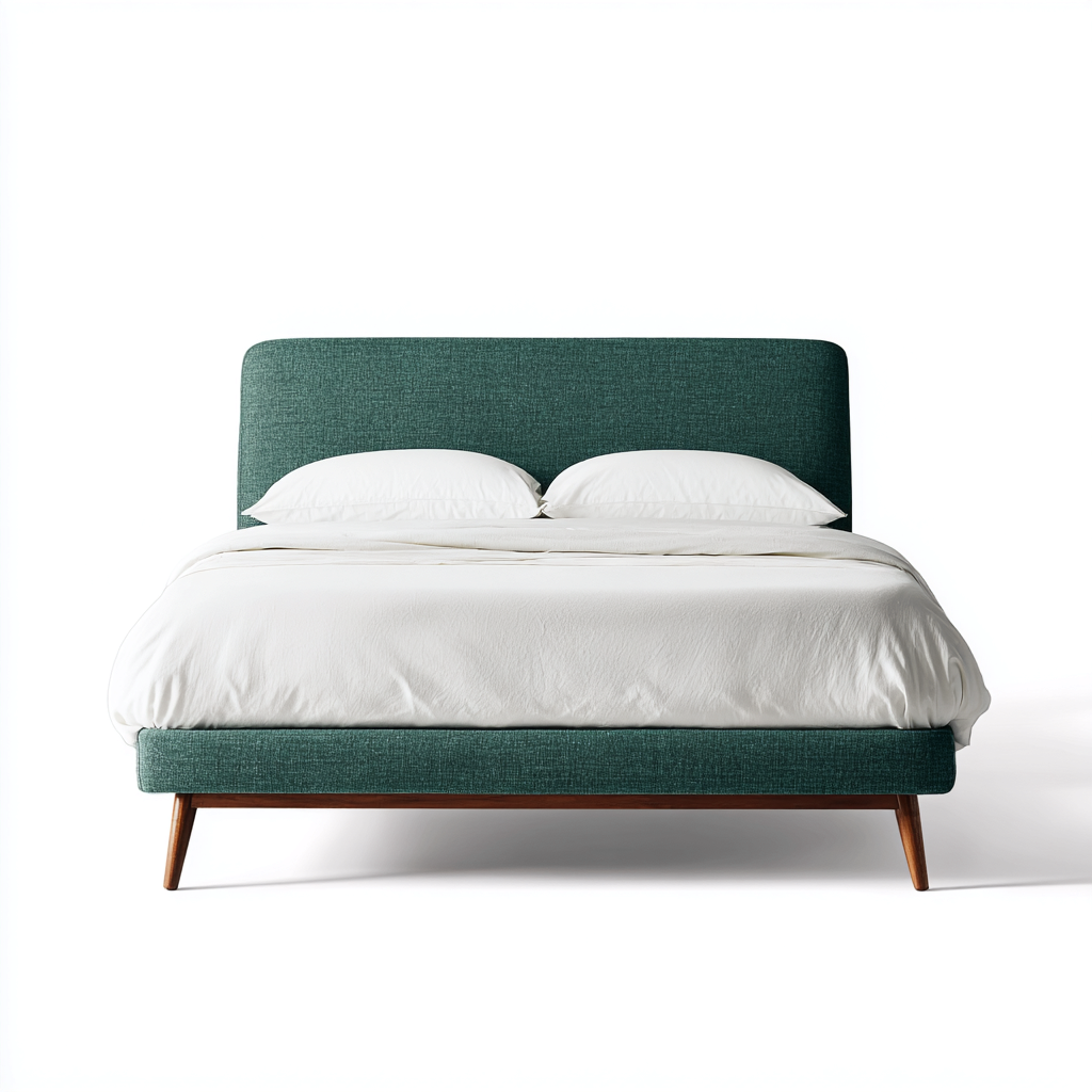 Doppelbett Stoffpolsterung und Holzfüße 200x180x92 cm - Dunkelgrün-Holz - Modernes Design - Für Schlafzimmer-Dengohaus