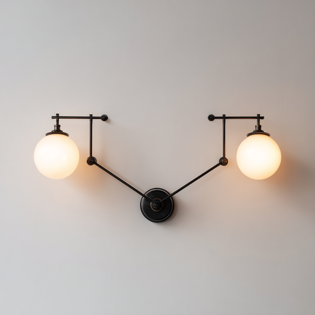 Wandleuchte Metall-Glas 68x22 cm schwarz-weiß - Modernes Zweiflamm-Design-Dengohaus