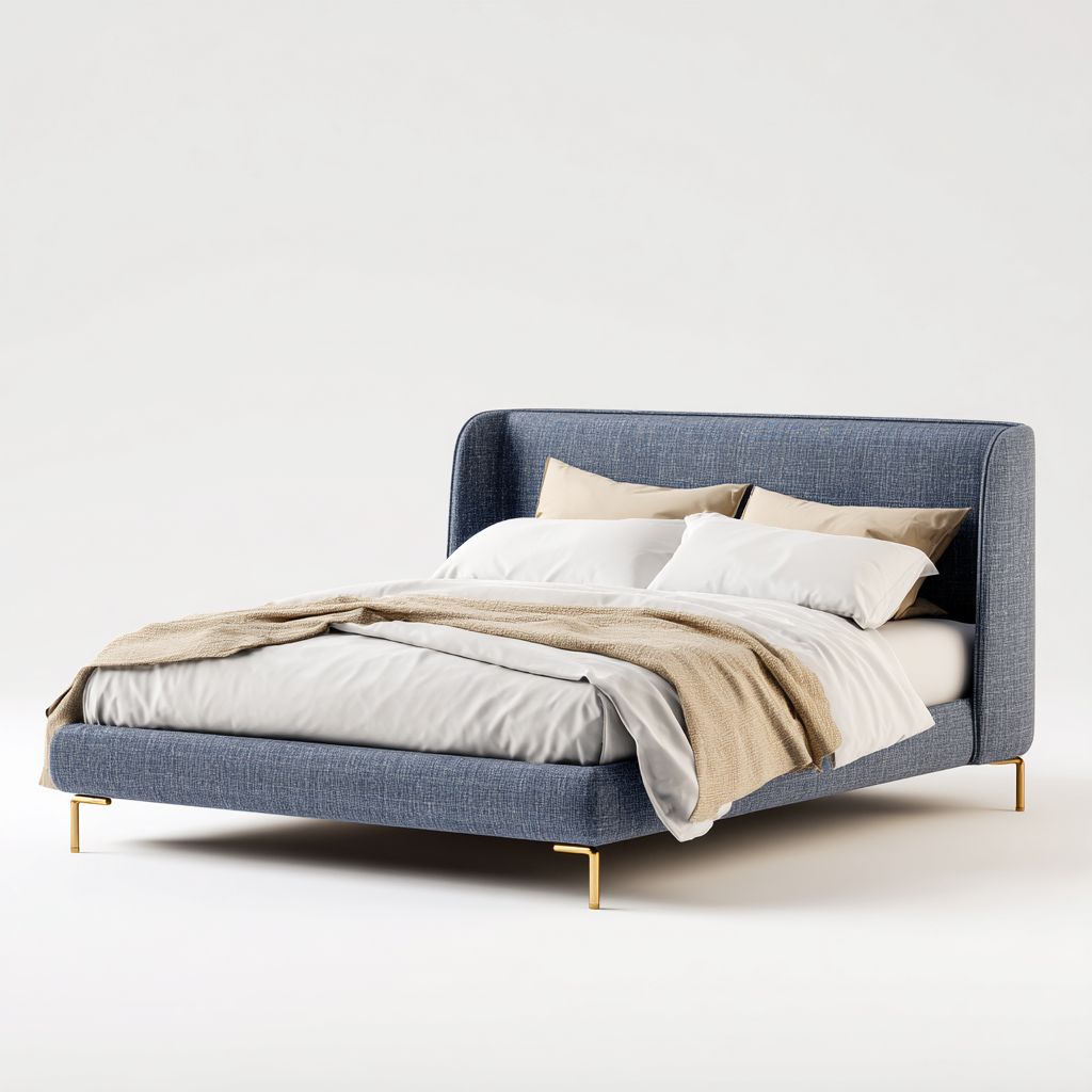 Doppelbett Stoffpolsterung Metallfüße 200x160x115 cm - Blau - Modernes Design-Dengohaus