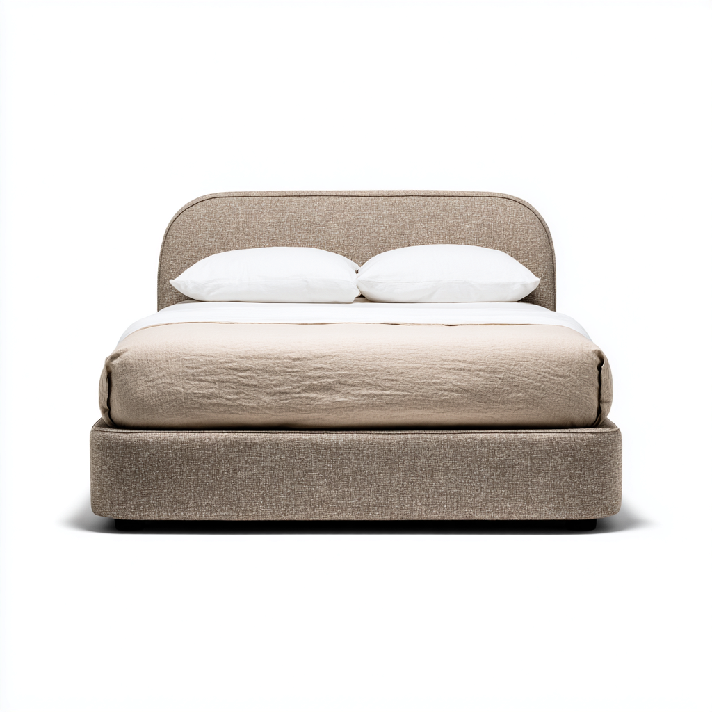 Doppelbett Stoffpolsterung Runddesign 200x160x105 cm - Hellbraun - Modernes Design-Dengohaus