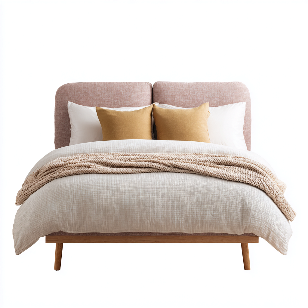 Doppelbett Stoff-Holz 200x180x100 cm - Rosa-Beige - Modernes Design-Dengohaus