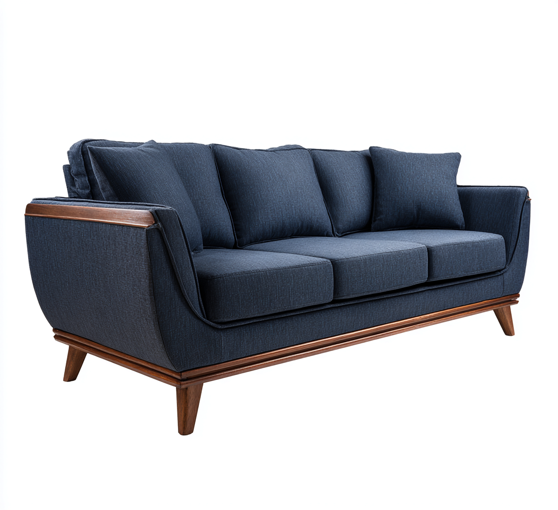 3 Sitzer Sofa - Stoff-Holz - 193x86x90 cm - Dunkelblau - Modernes Design-Dengohaus