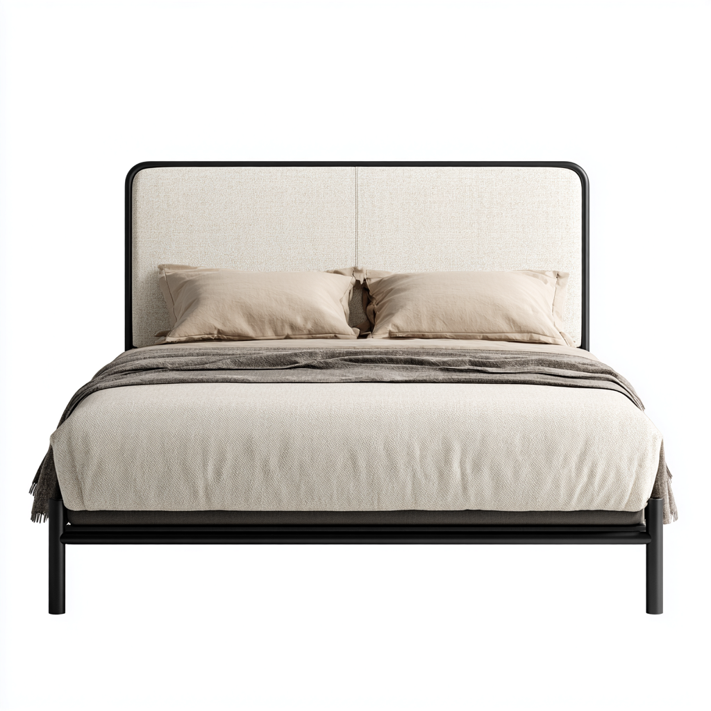 Doppelbett Metall-Stoff 200x180x115 cm - Schwarz-Beige - Modernes Design-Dengohaus