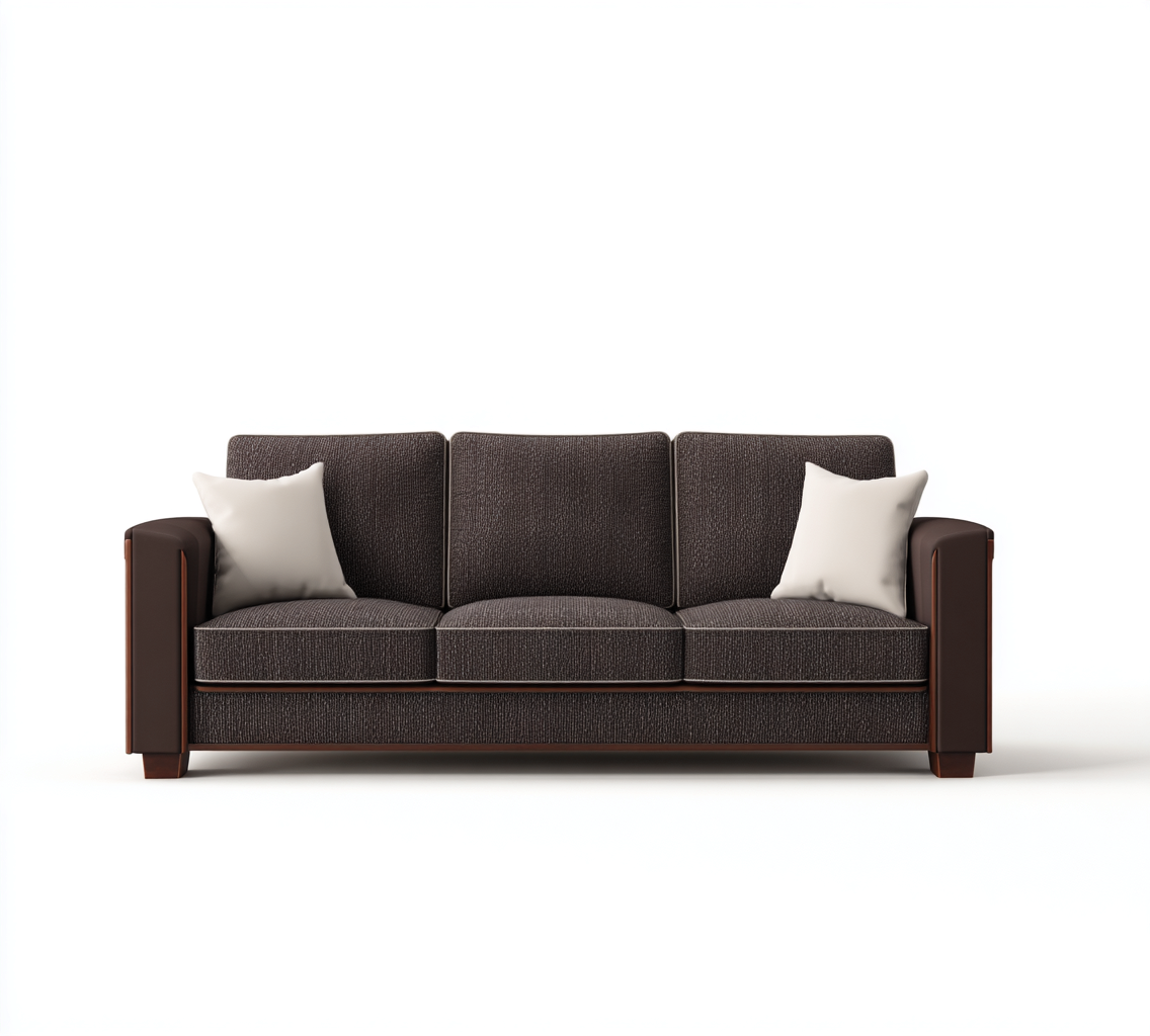3 Sitzer Sofa Stoffbezug 198x88x86 cm - Braun - Klassisches Design mit Holzdetails-Dengohaus