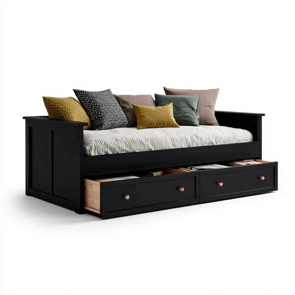 Schlafsofa Massivholz 210x100x95 cm - Schwarz - Stauraumfunktion-Dengohaus