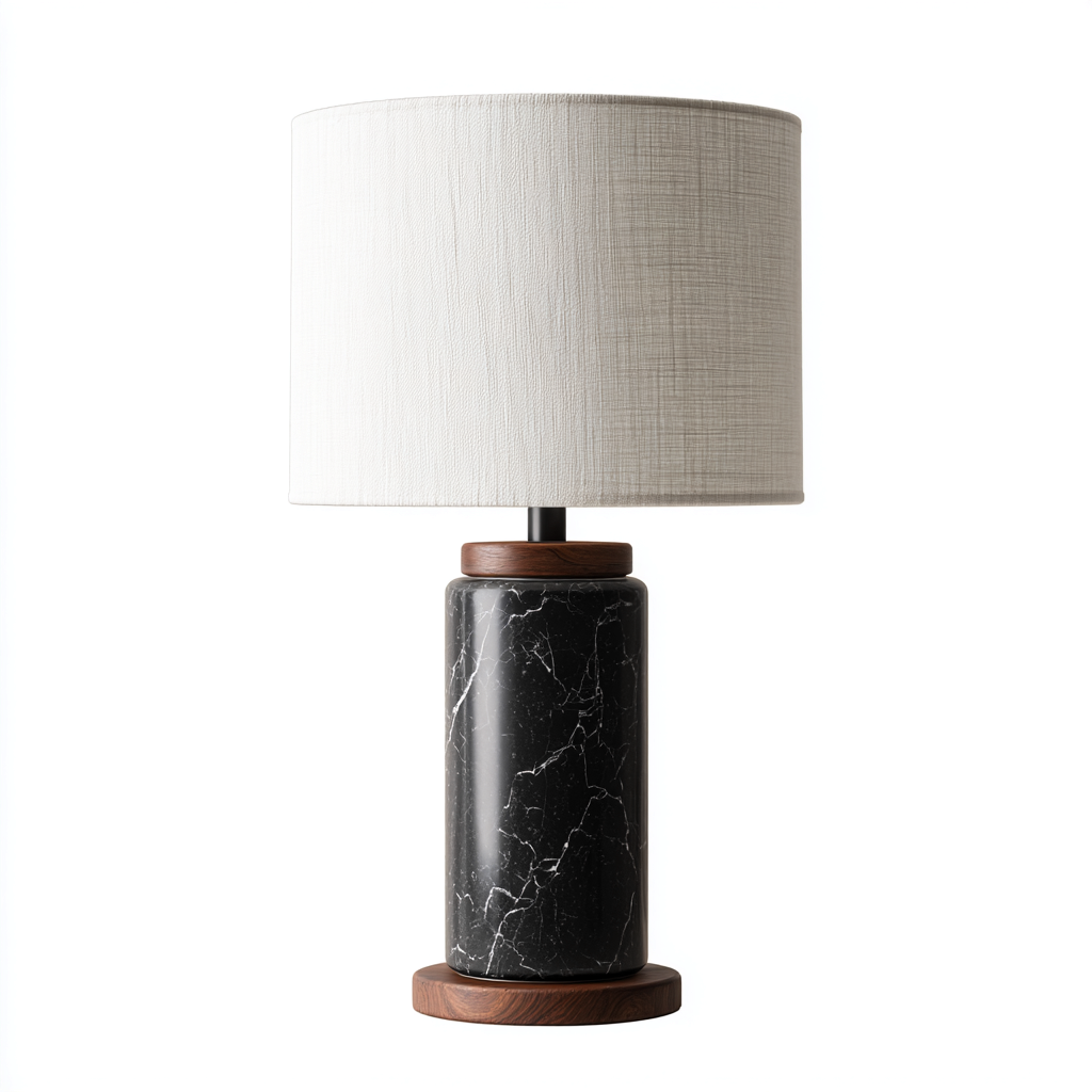 Tischlampe Marmor-Holz 52x30x18 cm - Schwarz-Weiß - Modernes Wohnraumdesign-Dengohaus