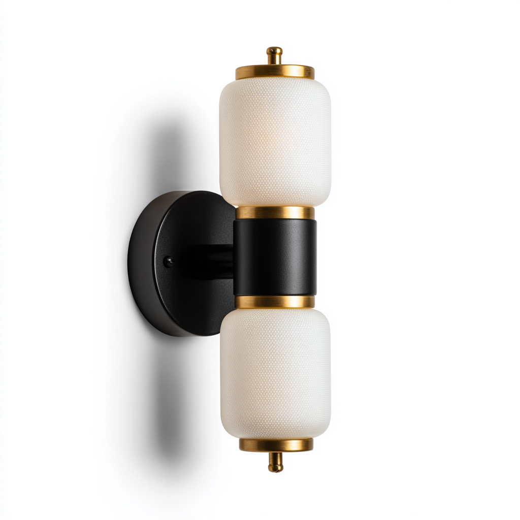 Wandleuchte Metall-Glas 34x12 cm schwarz-weiß-gold - Vertikales Zweiflamm-Design-Dengohaus