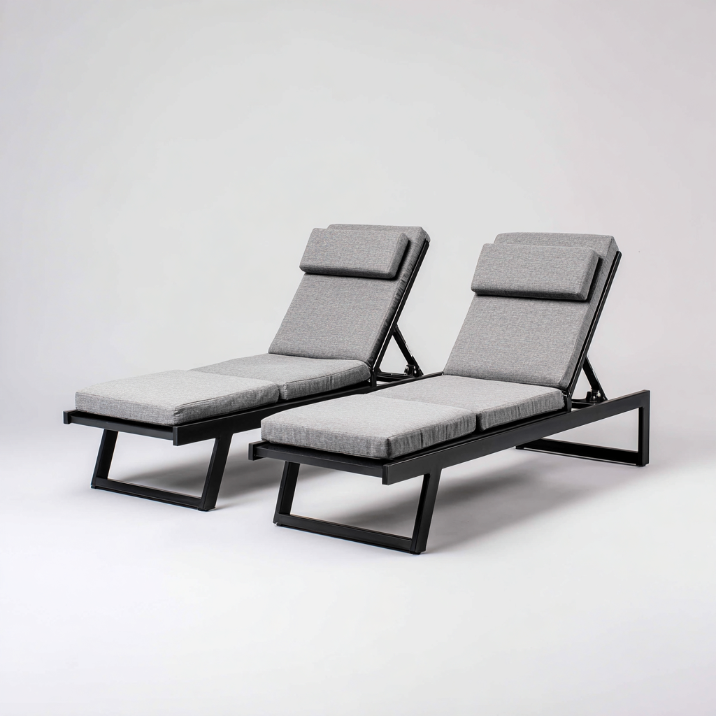 Sonnenliege Set Aluminium 198x72x96 cm - grau-schwarz - moderner Outdoor-Liegegenuss-Dengohaus