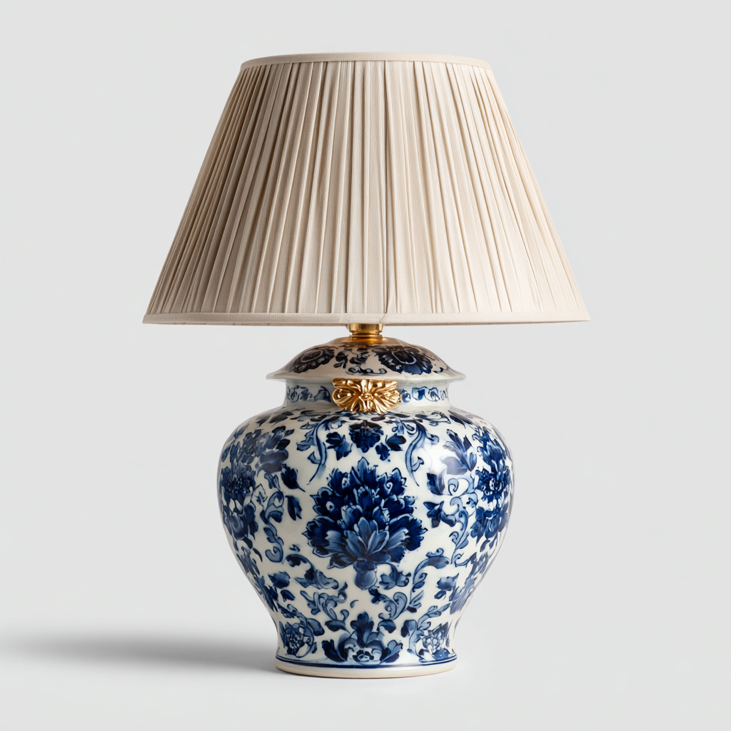 Tischlampe Keramik 58x33x18 cm - creme-blau-weiß - klassisches Design-Dengohaus