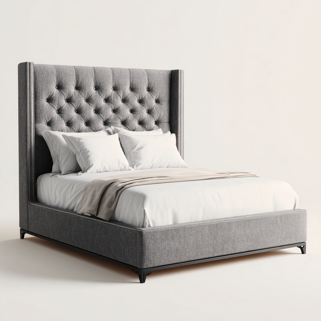 Doppelbett Stoff 200x180x135 cm - Grau - Klassisches Design-Dengohaus