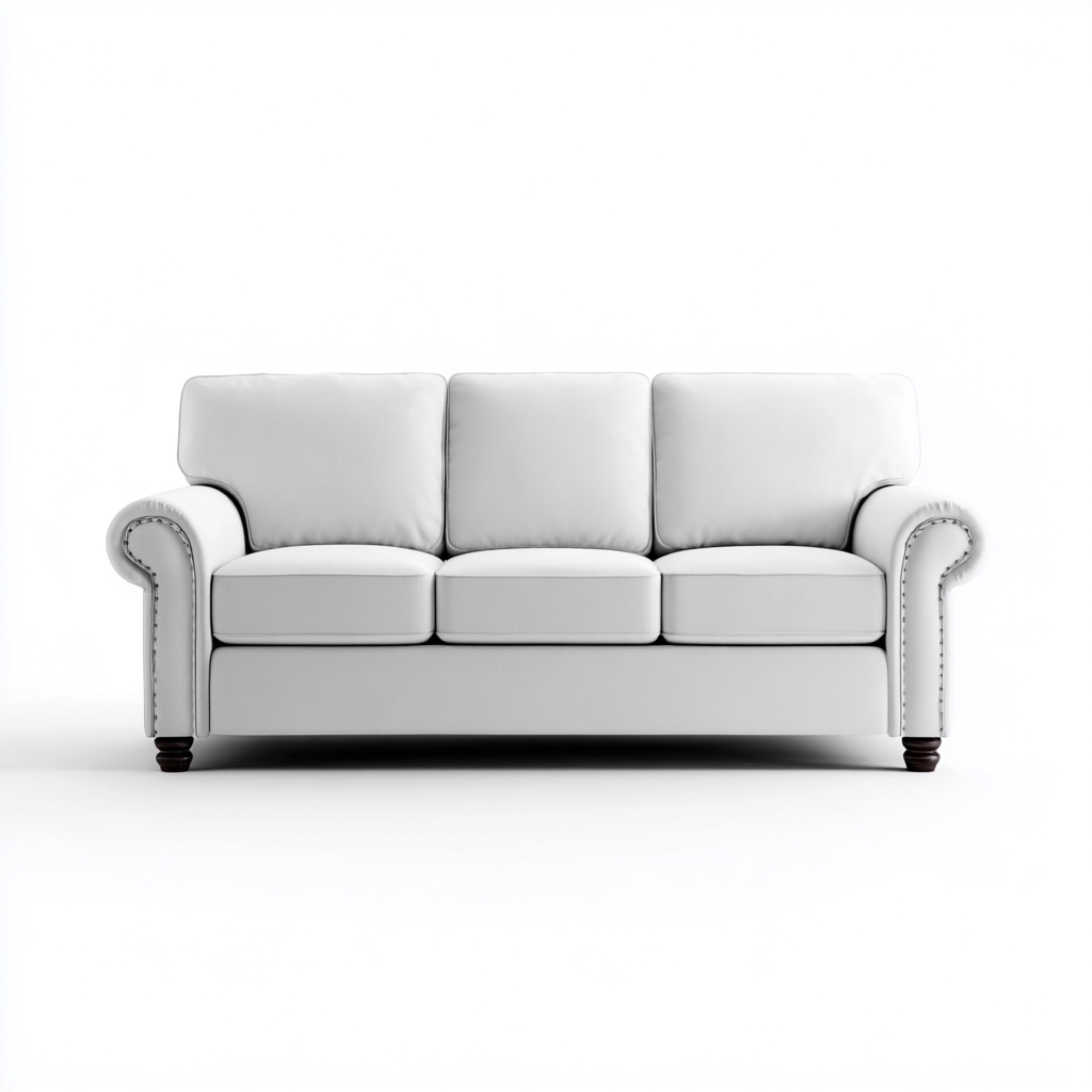 3 Sitzer Sofa Leinenstoff 210x90x85 cm - Weiß - Klassisches Design-Dengohaus