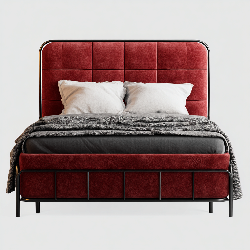 Doppelbett Metallrahmen Polsterkopfteil 200x160x110 cm - Rot - Modernes Design-Dengohaus