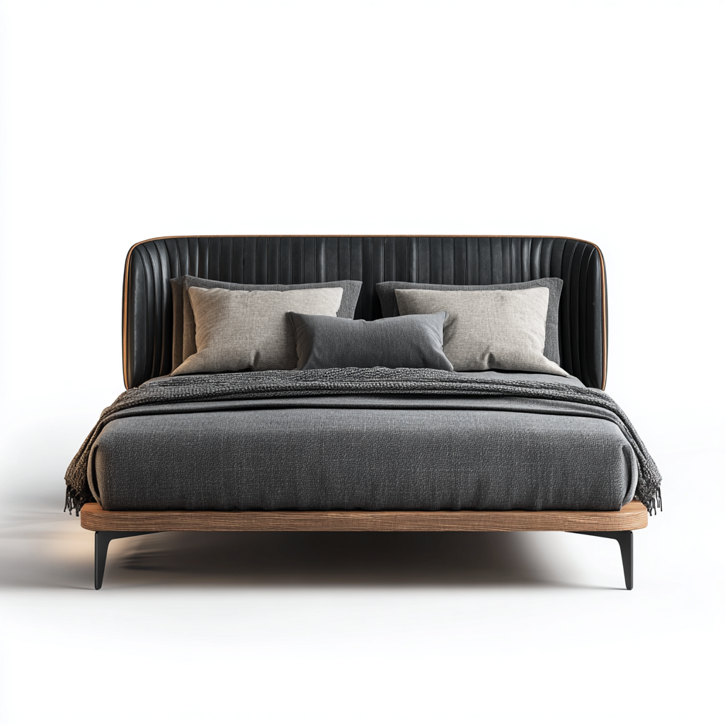 Doppelbett Holz-Leder 200x180x120 cm - Natur-Schwarz - Modernes Design-Dengohaus