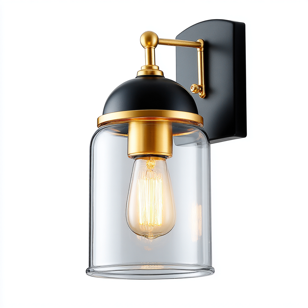 Wandleuchte Metall-Glas 29x15 cm - Schwarz-Gold-Klar - Modernes Design-Dengohaus