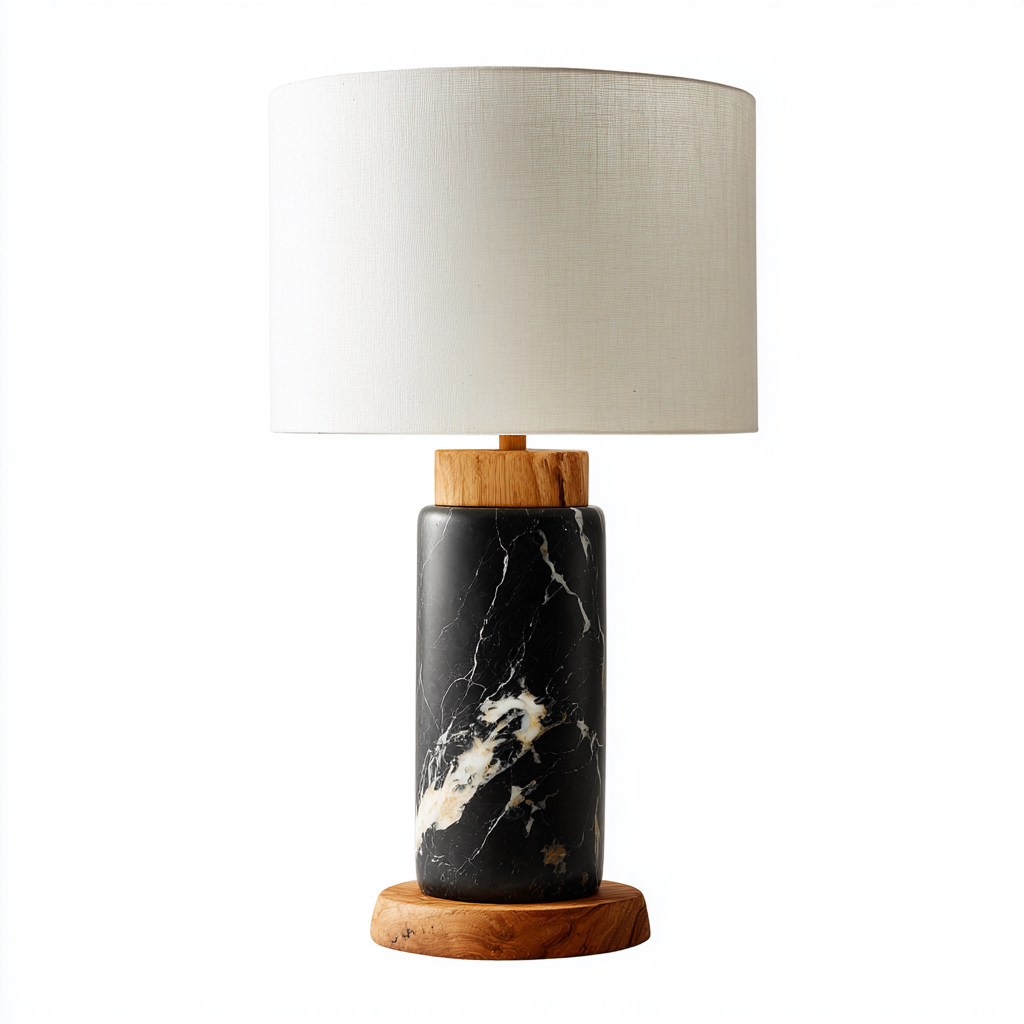 Tischlampe Marmor-Holz 50x30x16 cm - weiß-schwarz-natur - modernes Design-Dengohaus