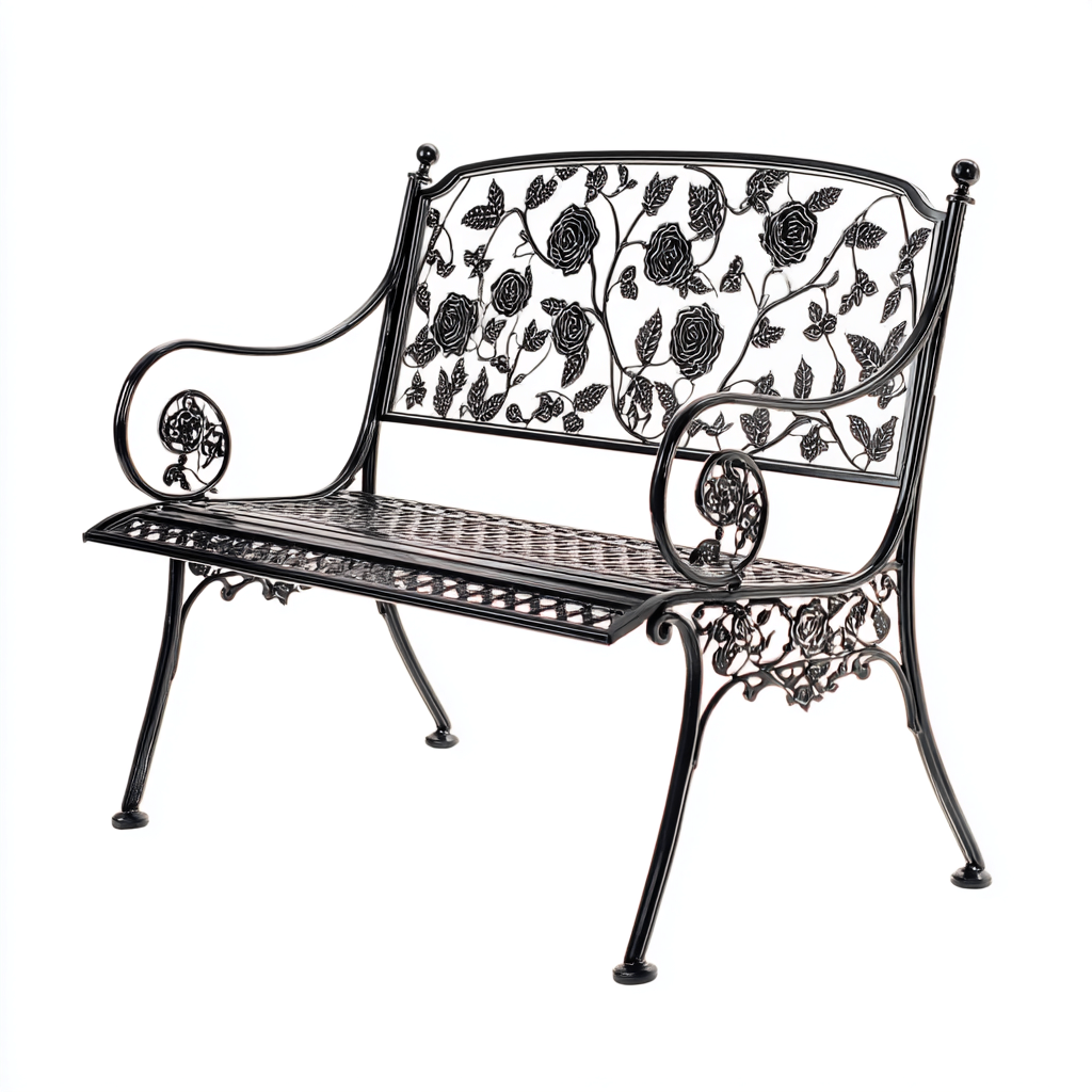 Gartenbank Gusseisen 124x52x89 cm - Schwarz - Ornamentales Rosen-Design-Dengohaus