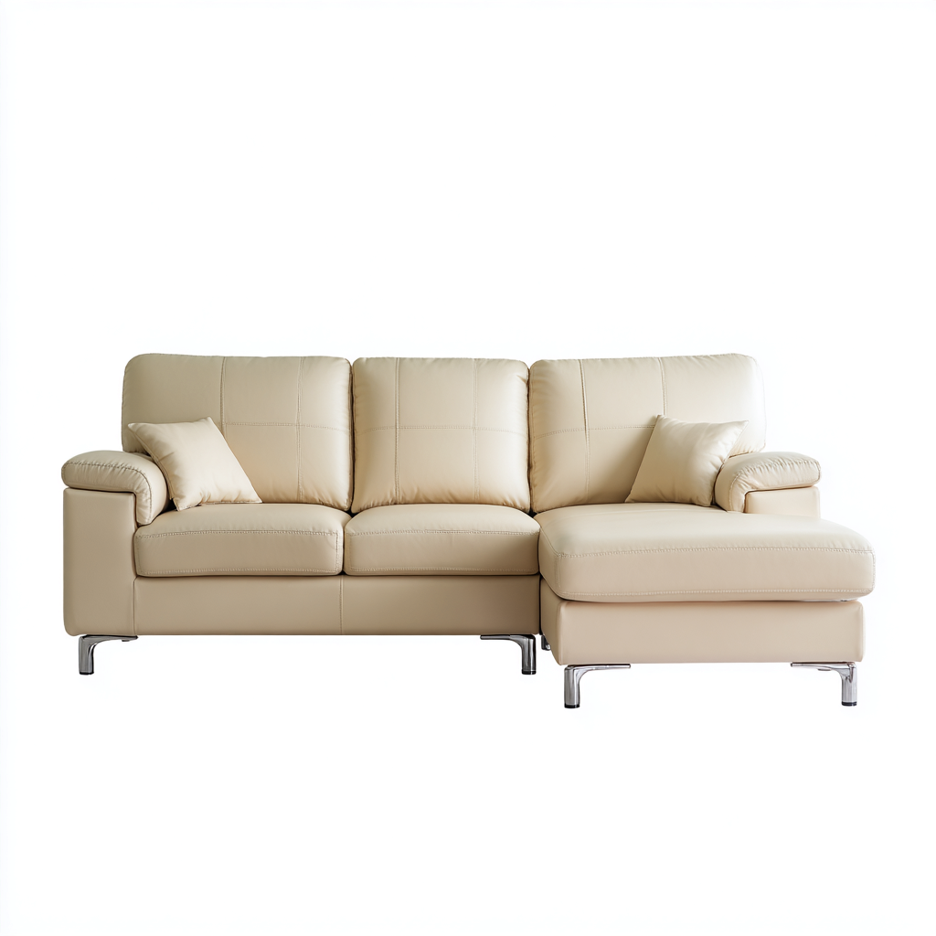Ecksofa mit Lederbezug 255x95x85 cm - Beige - Modernes Design-Dengohaus