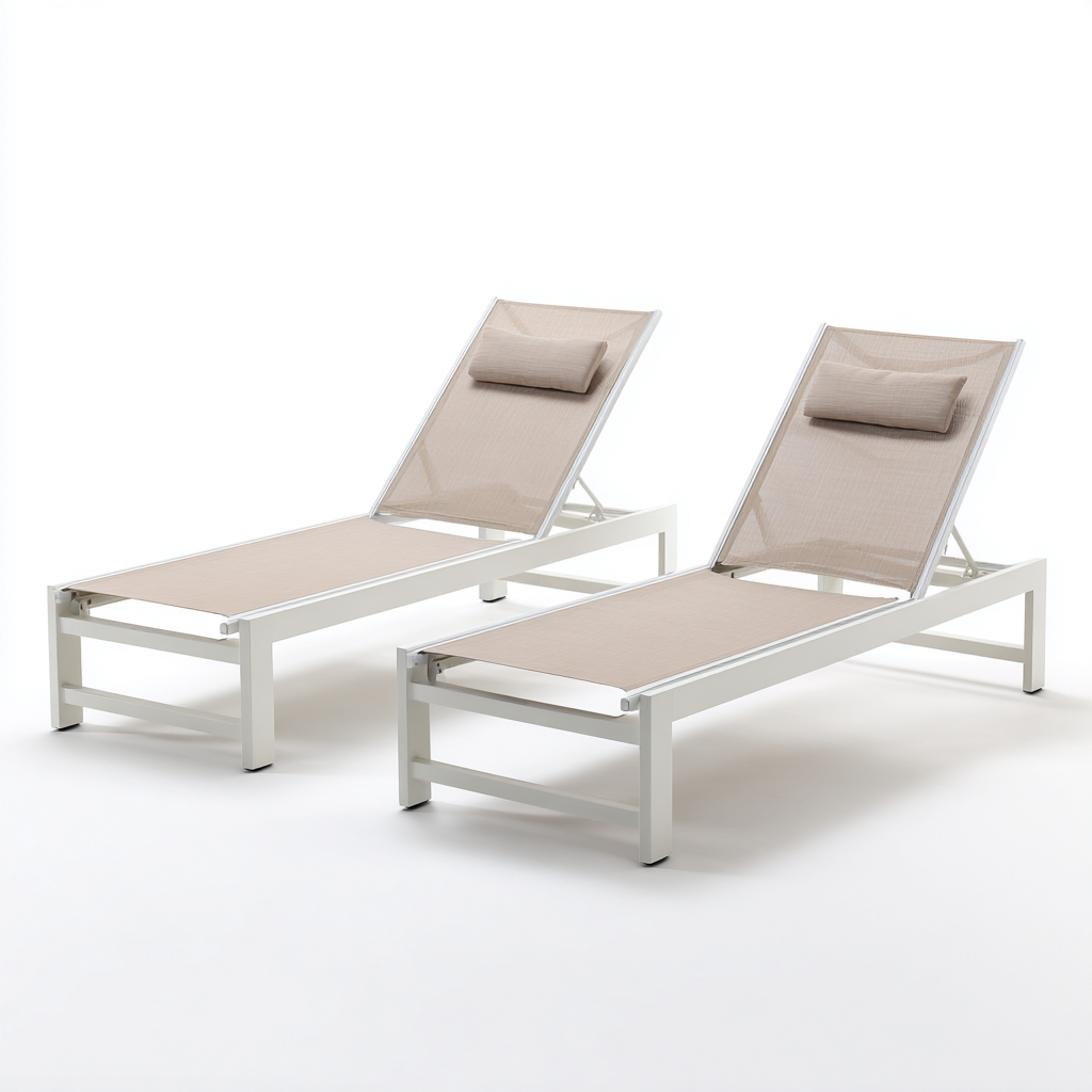 Sonnenliege Set Aluminium 193x66x95 cm - beige-weiß - atmungsaktiver Outdoor-Komfort-Dengohaus