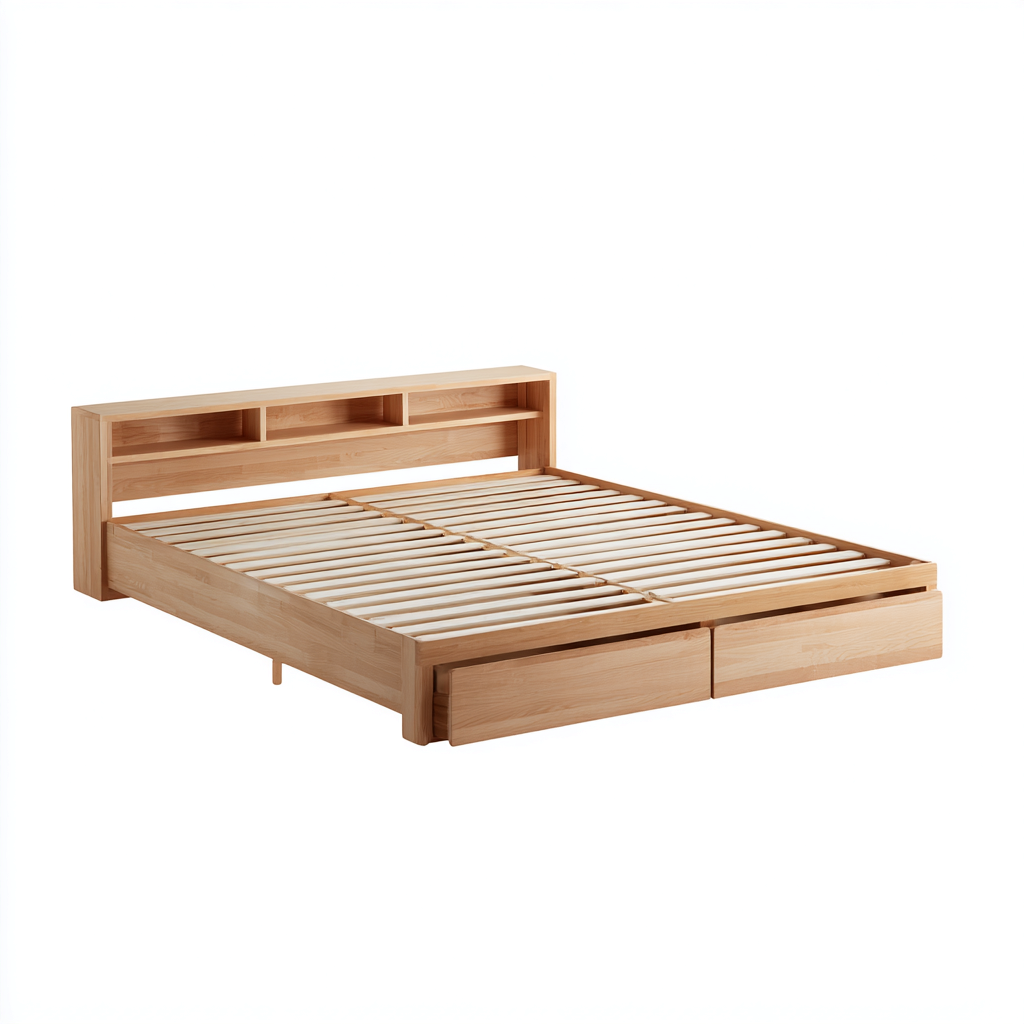 Doppelbett Massivholz 200x180x95 cm - Natur - Stauraumdesign-Dengohaus