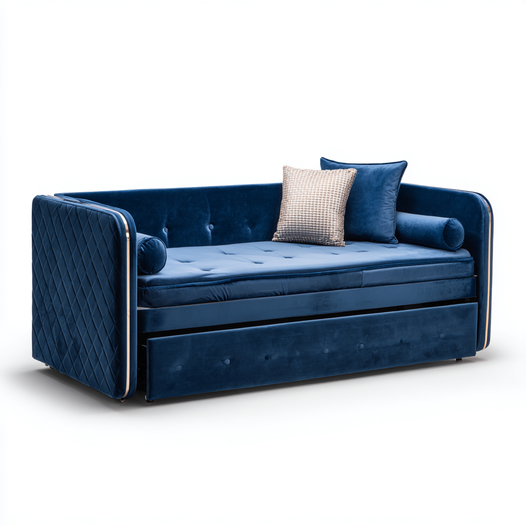 Schlafsofa Samtpolsterung 210x85x85 cm - Blau - Mit Ausziehbett - Modernes Design-Dengohaus