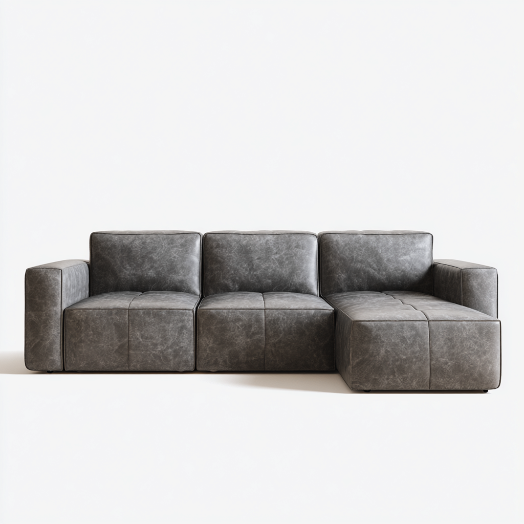 Ecksofa mit Lederbezug 270x100x85 cm - Dunkelgrau - Modernes Design-Dengohaus