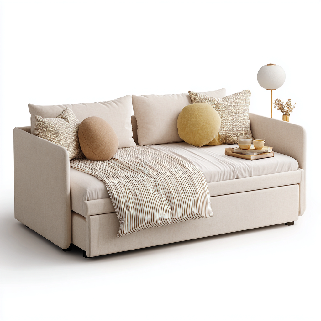 Schlafsofa Stoff 210x95x90 cm - Beige - Ausziehfunktion-Dengohaus