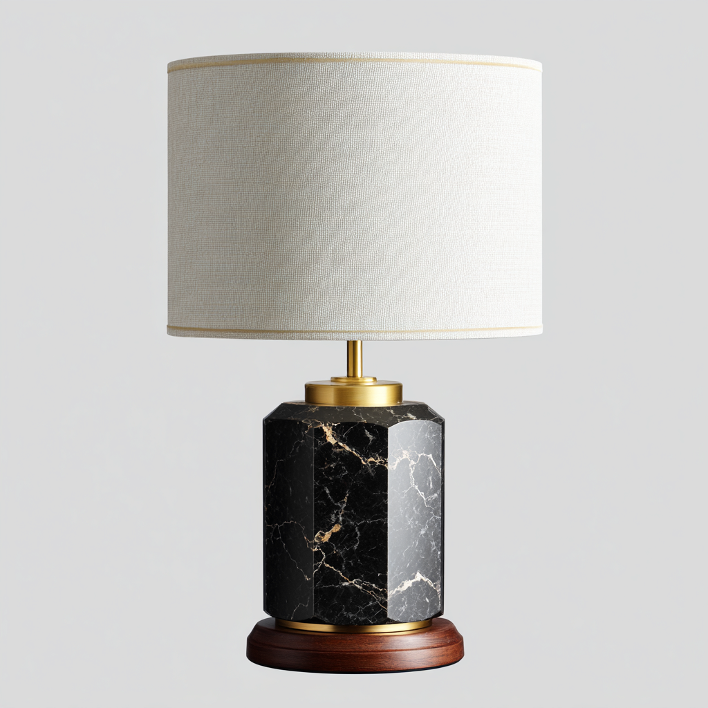 Tischlampe Marmor-Metall 50x30x18 cm - Schwarz-Weiß - Modernes Design für Wohnraum-Dengohaus