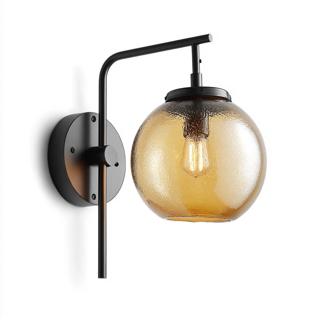Wandleuchte Metall-Glas 44x20 cm schwarz-bernstein - Modernes Kugel-Design-Dengohaus