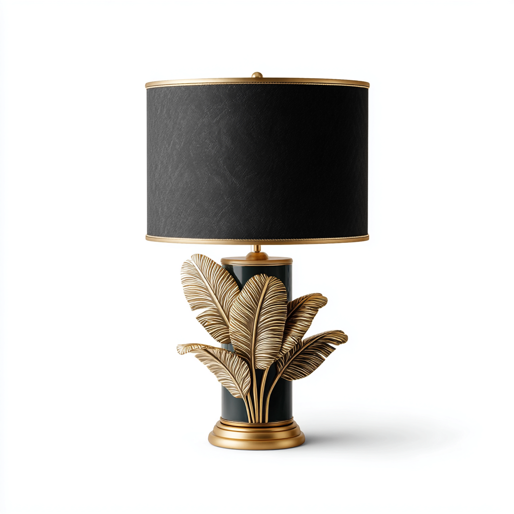 Tischlampe Metall-Gewebe 55x32x18 cm - Schwarz-Gold - Dekoratives Design für Wohnraum-Dengohaus