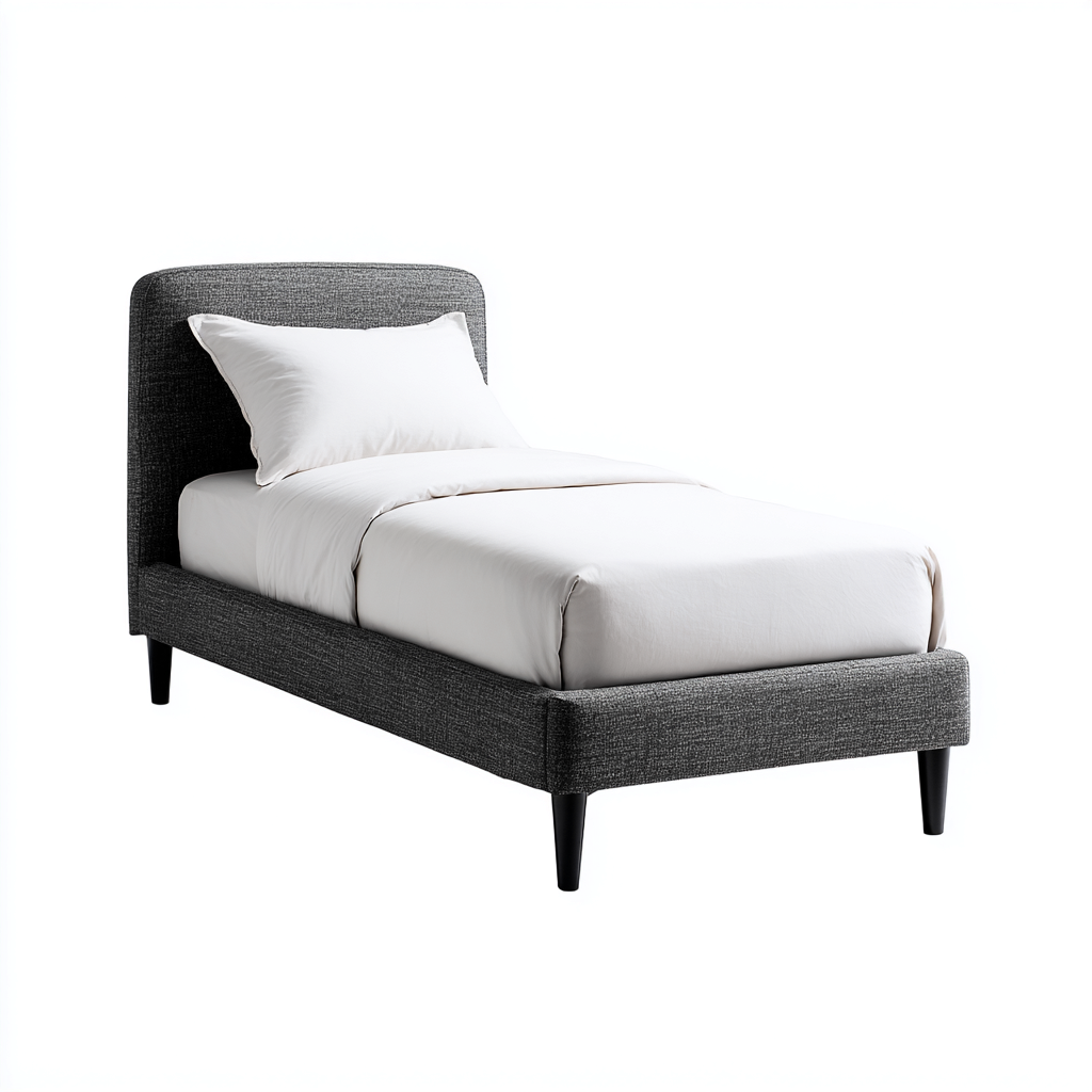 Einzelbett Stoffpolsterung und Holzfüße 200x90x98 cm - Grau-Schwarz - Modernes Design - Für Schlafzimmer-Dengohaus