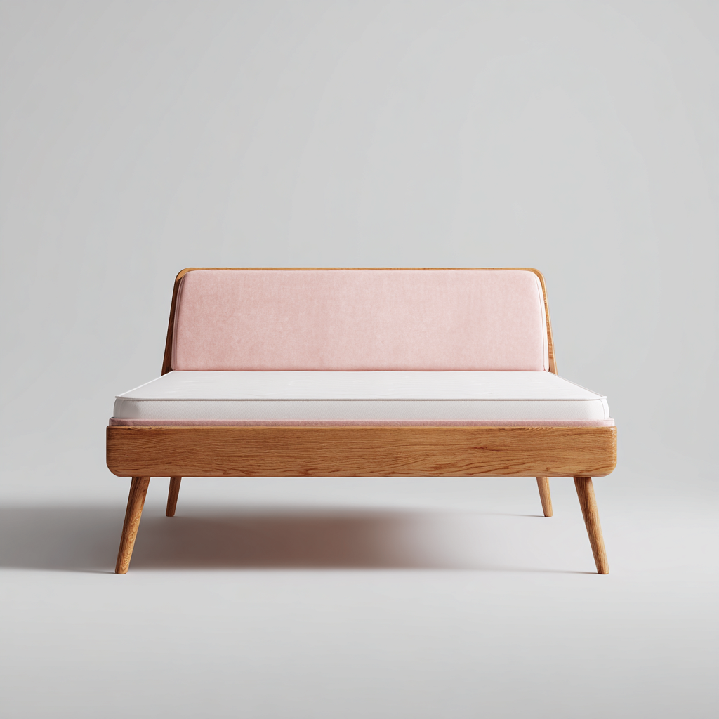 Doppelbett Holz-Stoff 200x180x85 cm - Natur-Rosa - Modernes Design-Dengohaus
