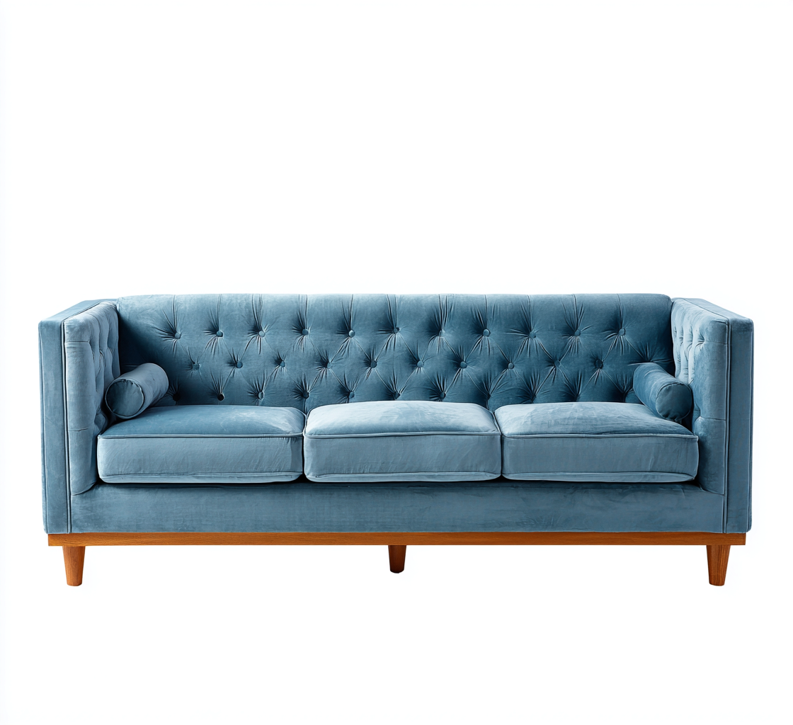 3 Sitzer Sofa - Samt-Holz - 188x84x88 cm - Hellblau - Klassisches Design-Dengohaus