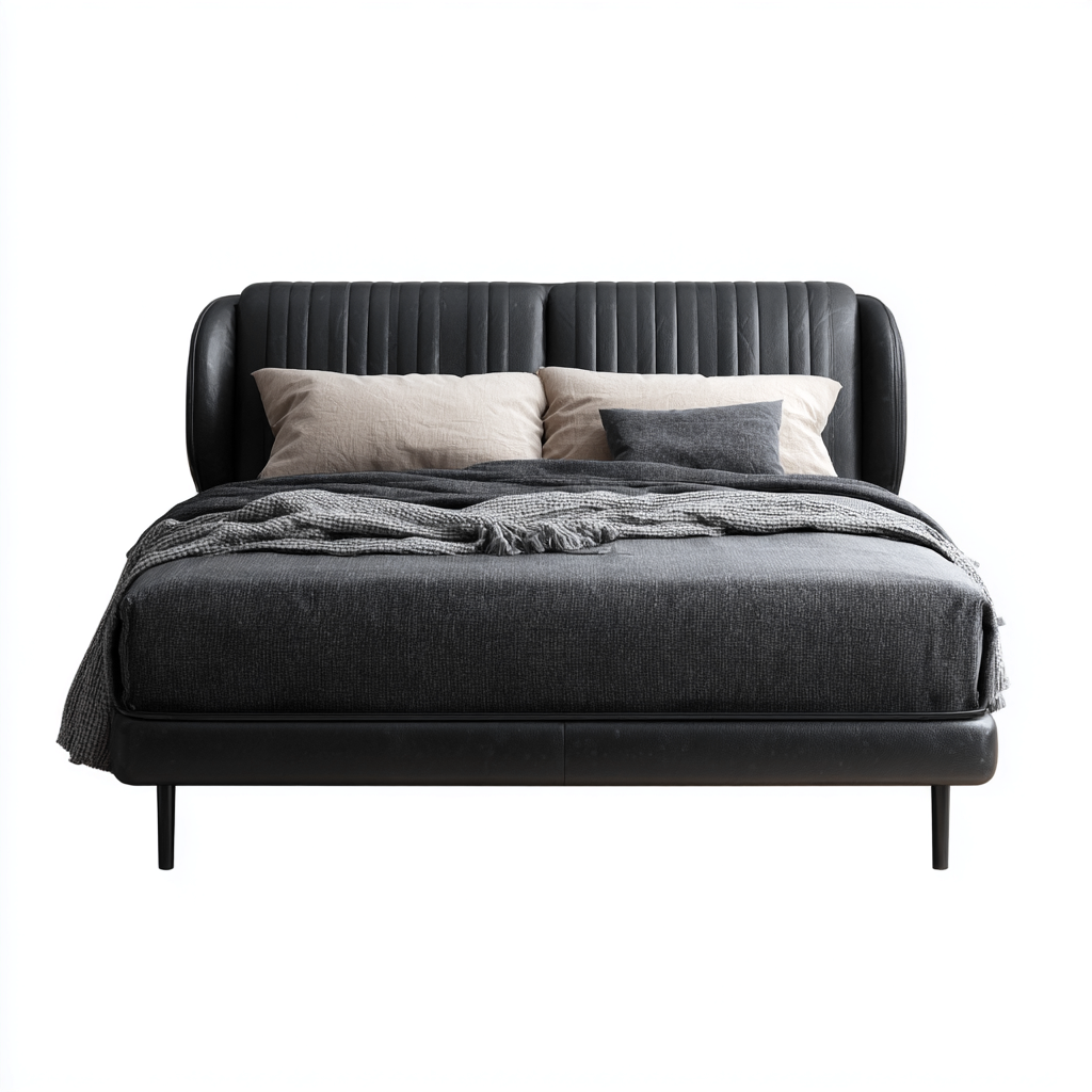 Doppelbett Holz-Leder 200x160x105 cm - Schwarz-Holz - Modernes Design-Dengohaus