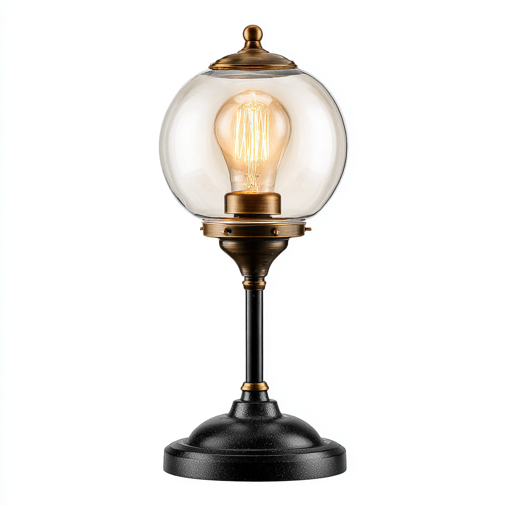 Tischlampe Glas-Metall 44x20x16 cm - Transparent-Antikgold-Schwarz - Vintage-Design-Dengohaus