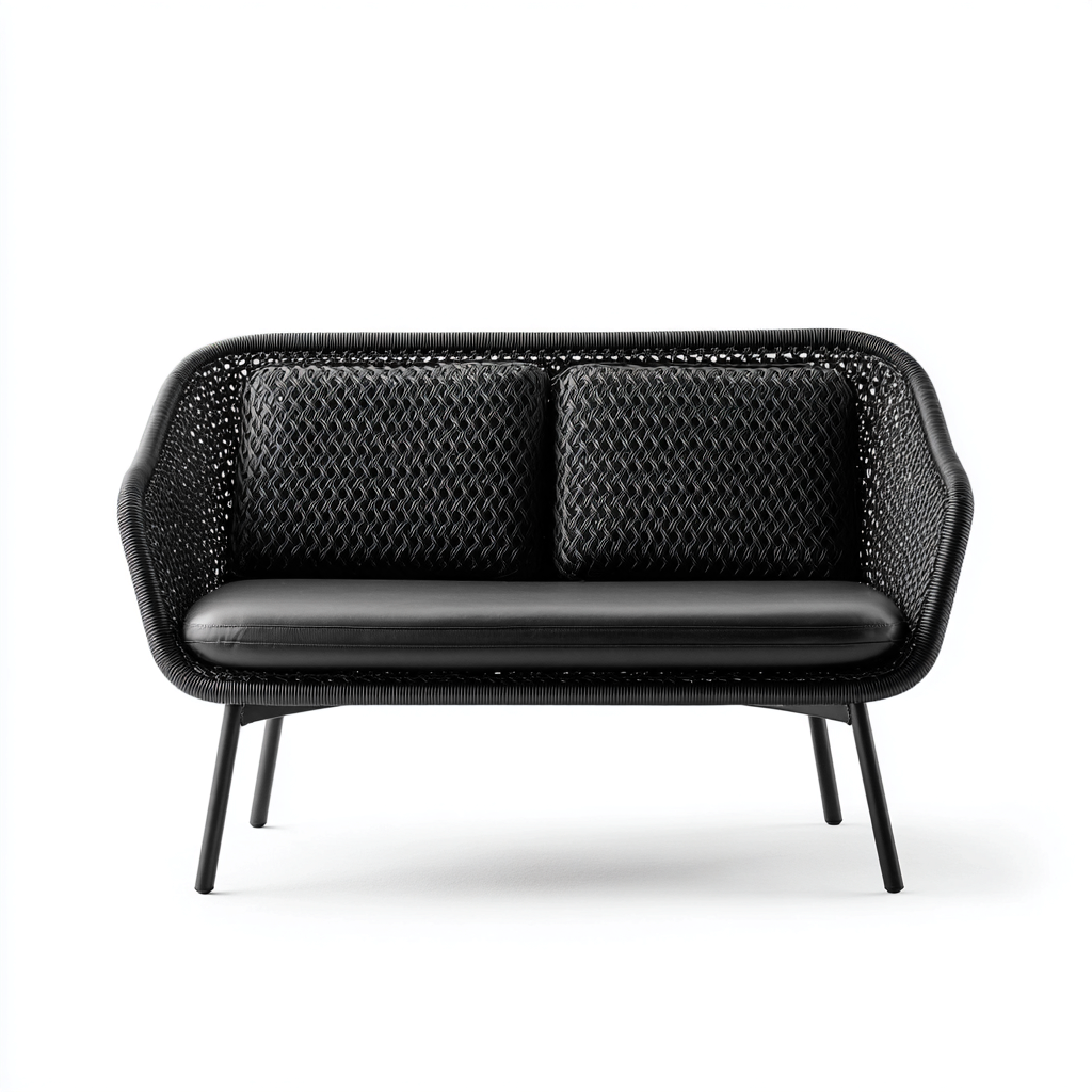 Gartenbank Kunststoff-Metall 132x64x82 cm - Schwarz - Geflochtenes Lounge-Design-Dengohaus