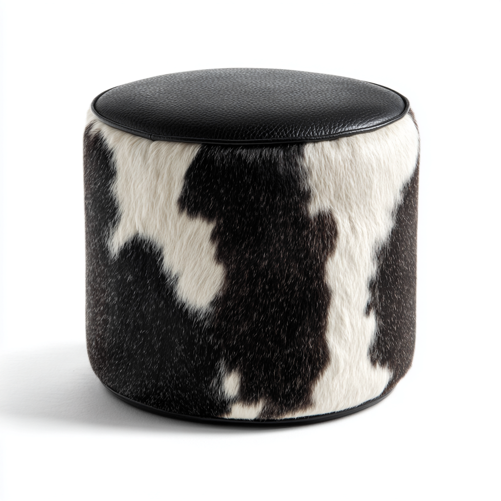 Fußhocker - Kuhhaut-Leder 40x40x40 cm - Schwarz-Weiß - Modernes Design-Dengohaus