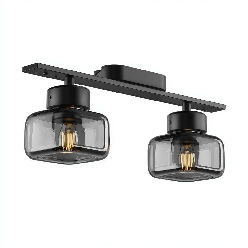 Deckenleuchte Metall-Glas 40x12x18 cm - Schwarz-Rauchgrau - Modernes Design-Dengohaus