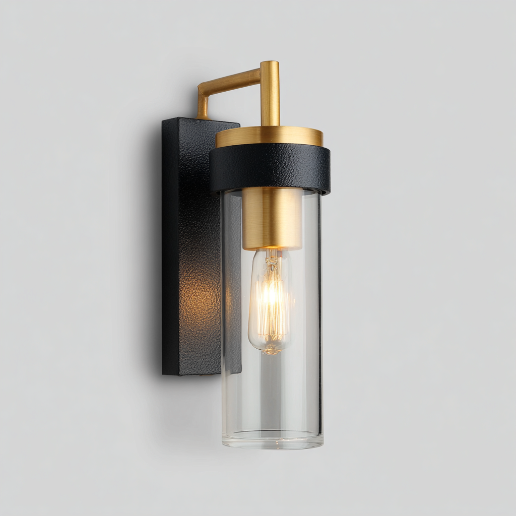 Wandleuchte Metall-Glas 28x10 cm - Schwarz-Gold - Modernes Design-Dengohaus