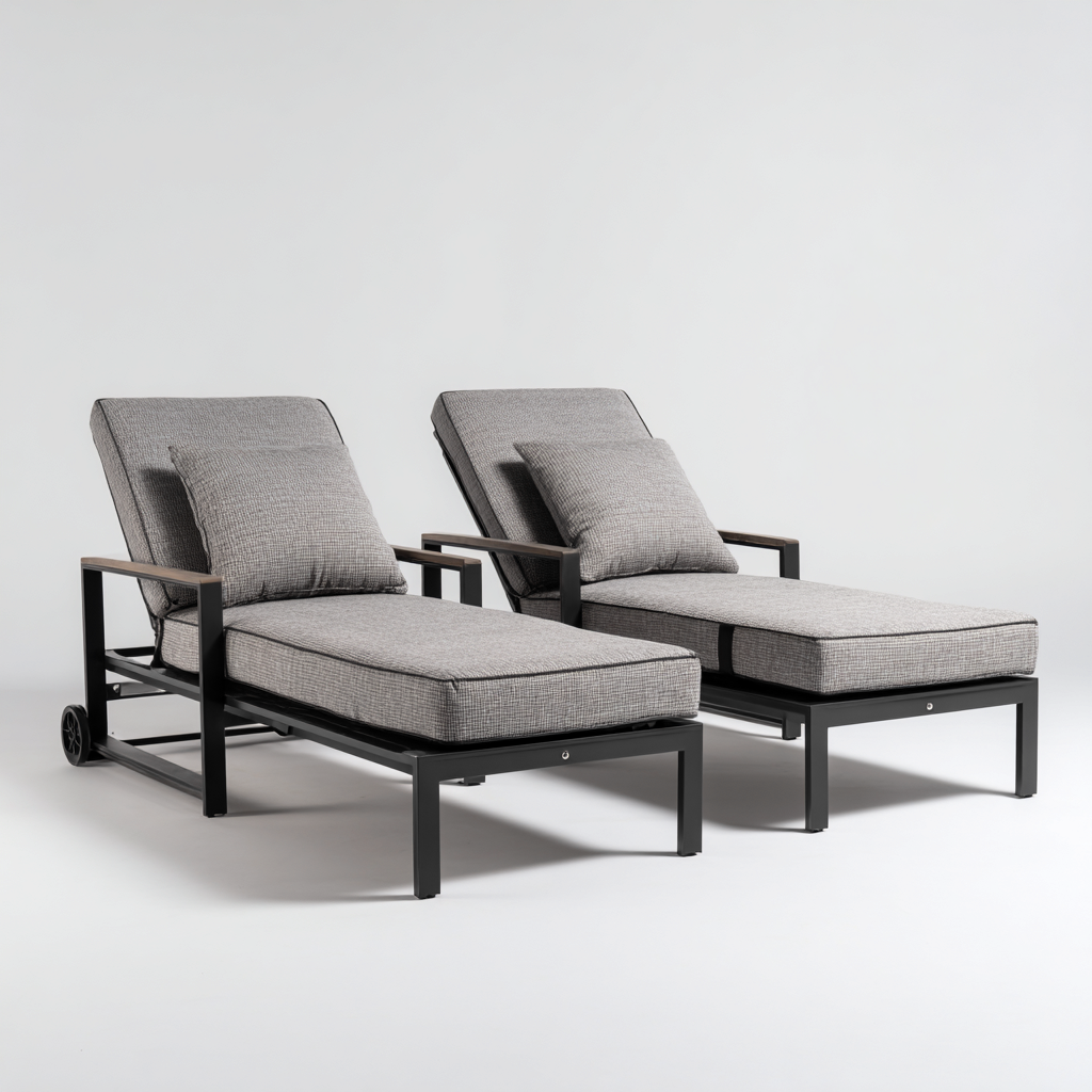 Sonnenliege 2er-Set 200x76x38 cm - Grau - Für Garten - Verstellbar Mit Rollen - Modernes Design-Dengohaus