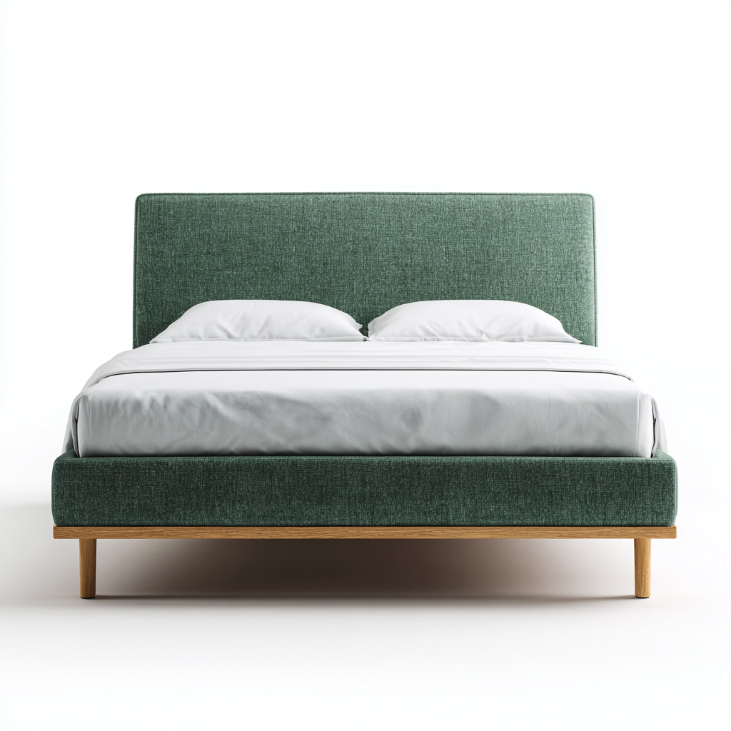 Doppelbett Stoffpolsterung Holzgestell 205x160x120 cm - Dunkelgrün-Holz - Modernes Design-Dengohaus
