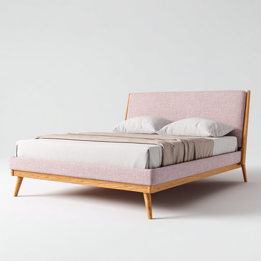 Doppelbett Holz-Stoff 200x160x105 cm - Rosa-Holz - Modernes Design-Dengohaus