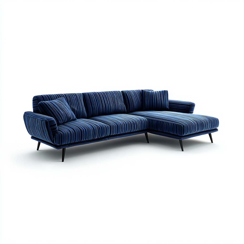 Ecksofa mit gestreiftem Stoffbezug 250x100x85 cm - Blau - Modernes Design-Dengohaus