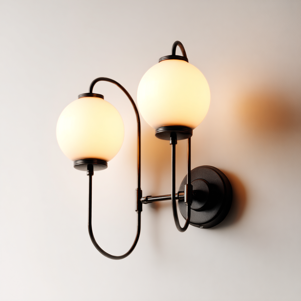 Wandleuchte Metall-Glas 40x20 cm schwarz-weiß - Modernes Zweiflamm-Design-Dengohaus